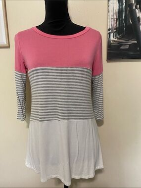 Luna Pink & Gray Striped Colorblock Tunic Top Sz Small